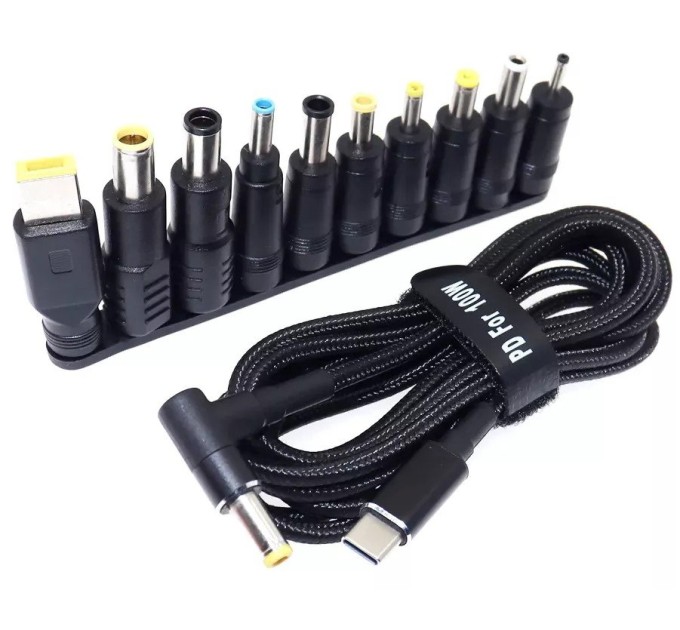 Кабель USB-C — DC для зарядки ноутбуків PD 100w з набором перехідників Кабель USB-C — DC для зарядки ноутбуків PD 100w з набором перехідників