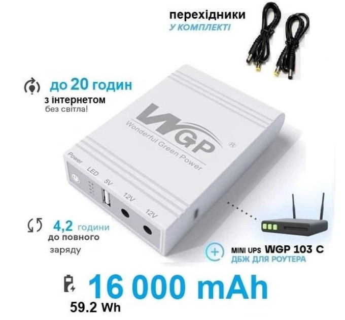 ИБП для роутера MINI UPS WGP103C (16000mAh, 5V, 12V) White