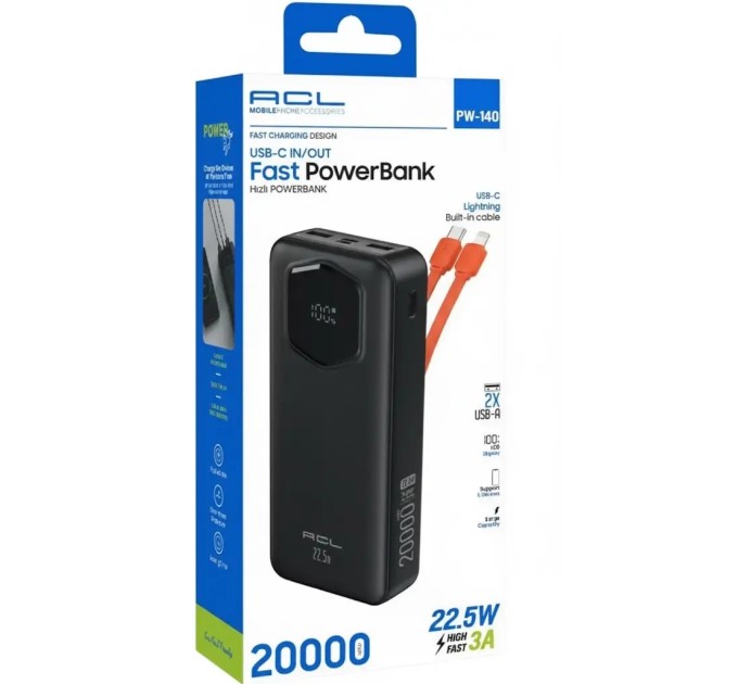 Powerbank ACL PW-140 20000mAh, 22.5W black