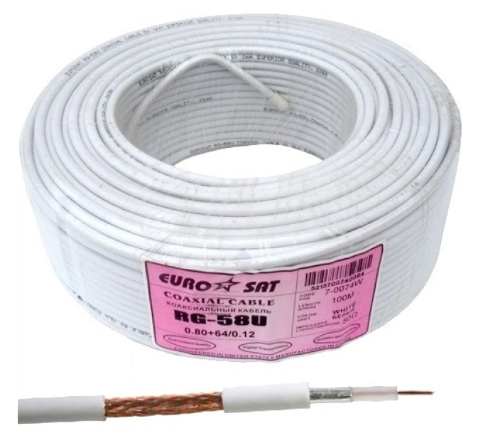 Коаксіальний кабель EUROSAT RG58U white (мідь) Коаксіальний кабель EUROSAT RG58U white (мідь)