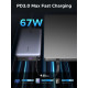 Power Bank Ugreen 20000mAh PB550 67W USB-A, USB-C In/Out, with built-in USB-C cable Grey