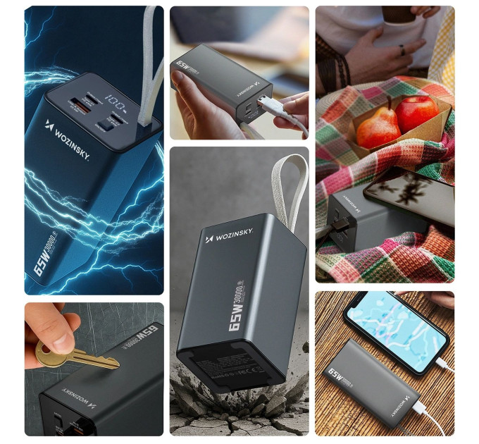 Power Bank Wozinsky 30000mAh K65+ 65W PD,QC USB-A,2xUSB-C Gray
