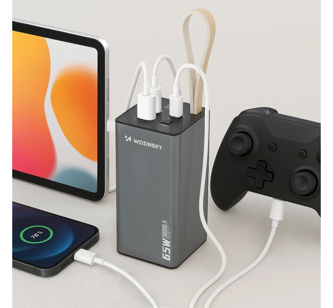 Power Bank Wozinsky 30000mAh K65+ 65W PD,QC USB-A,2xUSB-C Gray