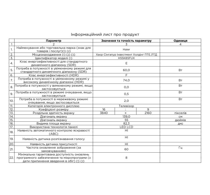 LED-телевізор Haier H55K85FUX  (7133341)