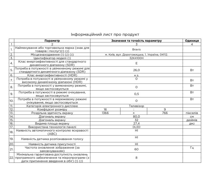 LED-телевізор Bravis 32K4100H  (7134811)