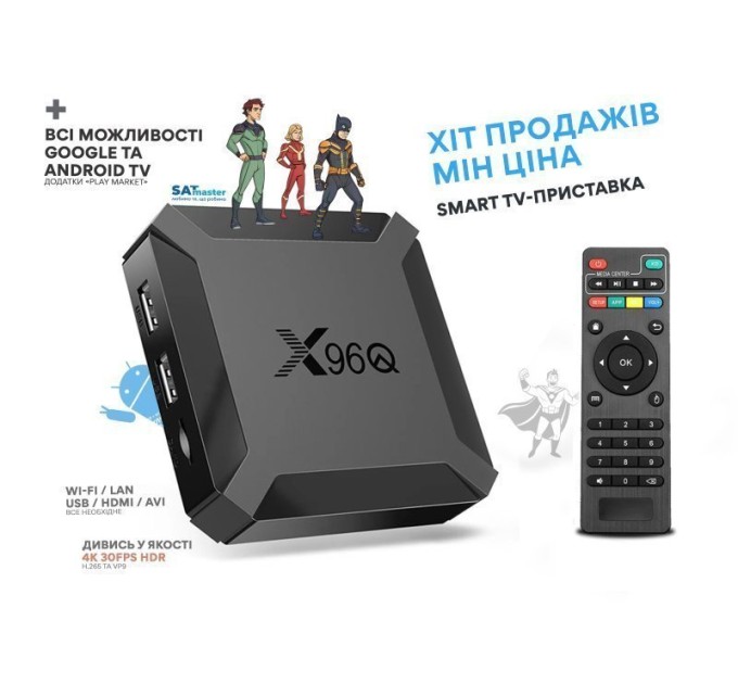 Смарт ТВ приставка X96Q 2/16Gb + Выносной IR-приемник для пульта