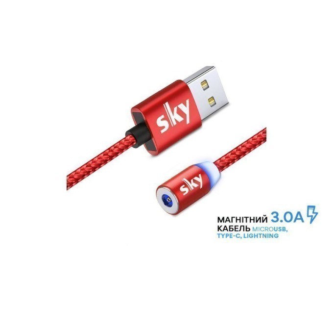 Магнітний кабель для заряджання SKY (100 см) без конектора (R) Червоний