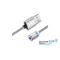 Магнітний кабель для заряджання SKY (100 см) без конектора (R) Сірий