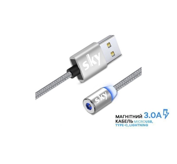 Магнітний кабель для заряджання SKY (100 см) без конектора (R) Сірий
