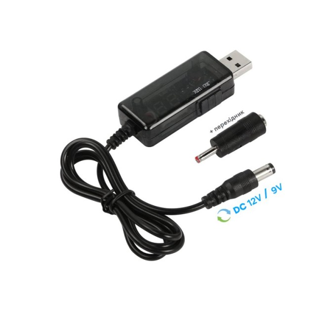 Кабель живлення від Power Bank USB 5V - DC 9V/12V універсальний для Wi-Fi роутера, що підвищує з перемикачем напруги (3.5 х 1.35 та 5.5 х 2.55)
