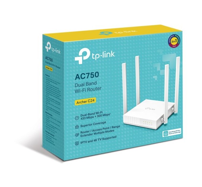 Маршрутизатор TP-Link Archer C24 AC750 (WIFI 5, 4xFE LAN, 1xFE WAN ) 